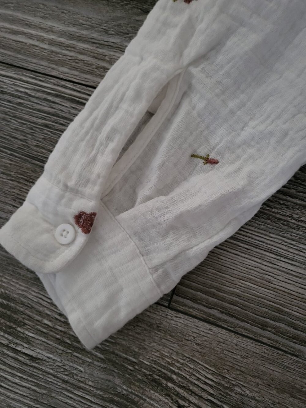 Embroidered White Double Gauze Cotton Button Down Shirt - Picture 11 of 11